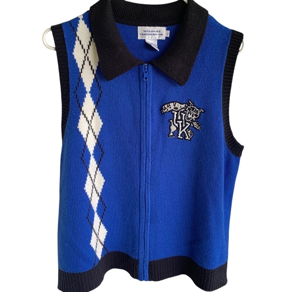 Vintage Kentucky Wildcats Sweater Vest UK Mascot Logo Womens Size Large Full Zip